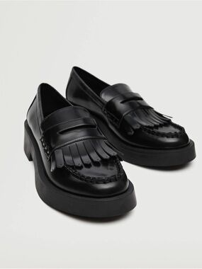 Mango Women’s Chunky Patent Leather Loafers with Fringe Detail Size 38 (US 7)